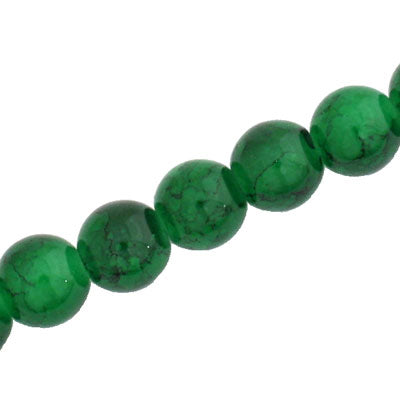 10 MM ROUND GLASS BEADS GREEN WITH BLACK CRACKLE FINISH - 74 PCS