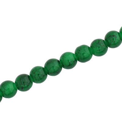 6 MM ROUND GLASS BEADS GREEN WITH BLACK CRACKLE FINISH - 140 PCS