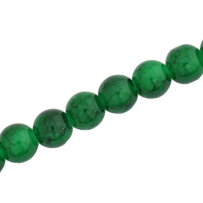 8 MM ROUND GLASS BEADS GREEN WITH BLACK CRACKLE FINISH - 105 PCS