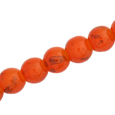 10 MM ROUND GLASS BEADS ORANGE WITH BLACK CRACKLE FINISH - 74 PCS