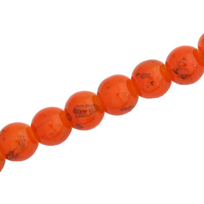 8 MM ROUND GLASS BEADS ORANGE WITH BLACK CRACKLE FINISH - 105 PCS