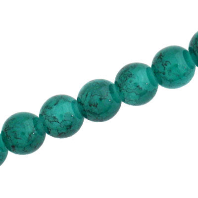 12 MM ROUND GLASS BEADS TEAL WITH BLACK CRACKLE FINISH - 67 PCS