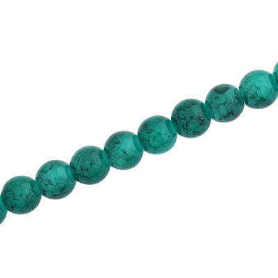 6 MM ROUND GLASS BEADS TEAL WITH BLACK CRACKLE FINISH - 140 PCS
