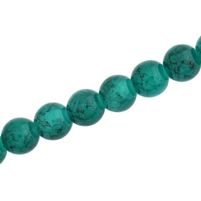 8 MM ROUND GLASS BEADS TEAL WITH BLACK CRACKLE FINISH - 105 PCS