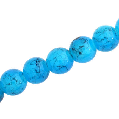 12 MM ROUND GLASS BEADS AQUA WITH BLACK CRACKLE FINISH - 67 PCS