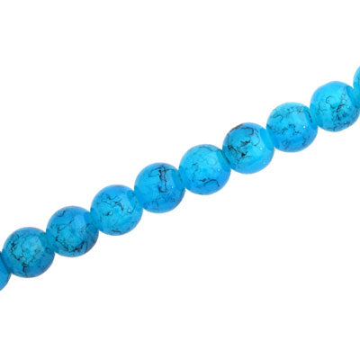 6 MM ROUND GLASS BEADS AQUA WITH BLACK CRACKLE FINISH - 140 PCS