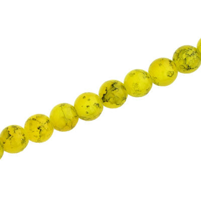 6 MM ROUND GLASS BEADS YELLOW WITH BLACK CRACKLE FINISH - 140 PCS