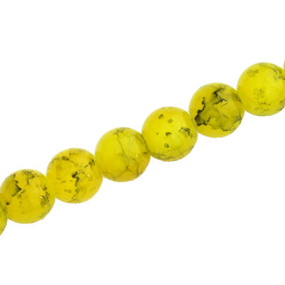 8 MM ROUND GLASS BEADS YELLOW WITH BLACK CRACKLE FINISH - 105 PCS