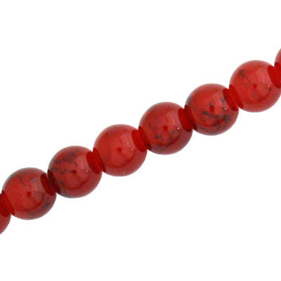 8 MM ROUND GLASS BEADS RED WITH BLACK CRACKLE FINISH - 105 PCS