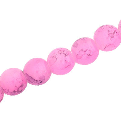 10 MM ROUND GLASS BEADS PINK WITH BLACK CRACKLE FINISH - 74 PCS