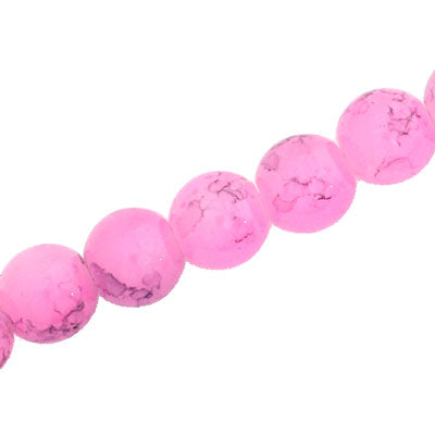 12 MM ROUND GLASS BEADS PINK WITH BLACK CRACKLE FINISH - 67 PCS
