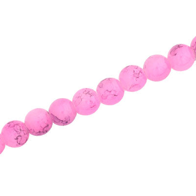 6 MM ROUND GLASS BEADS PINK WITH BLACK CRACKLE FINISH - 140 PCS