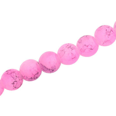 8 MM ROUND GLASS BEADS PINK WITH BLACK CRACKLE FINISH - 105 PCS
