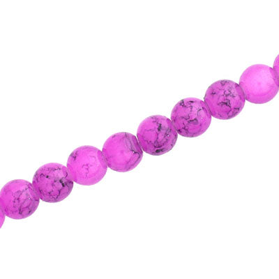 6 MM ROUND GLASS BEADS PURPLE WITH BLACK CRACKLE FINISH - 140 PCS
