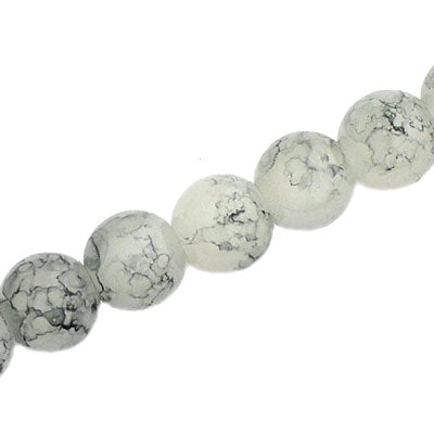 12 MM ROUND GLASS BEADS GREY WITH BLACK CRACKLE FINISH - 67 PCS