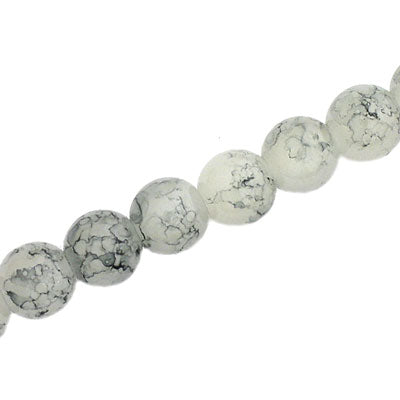8 MM ROUND GLASS BEADS GREY WITH BLACK CRACKLE FINISH - 105 PCS