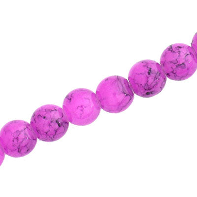 8 MM ROUND GLASS BEADS PURPLE WITH BLACK CRACKLE FINISH - 105 PCS