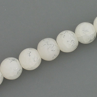 12 MM ROUND GLASS BEADS WHITE WITH BLACK CRACKLE FINISH - 67 PCS