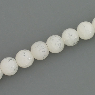 8 MM ROUND GLASS BEADS WHITE WITH BLACK CRACKLE FINISH - 105 PCS