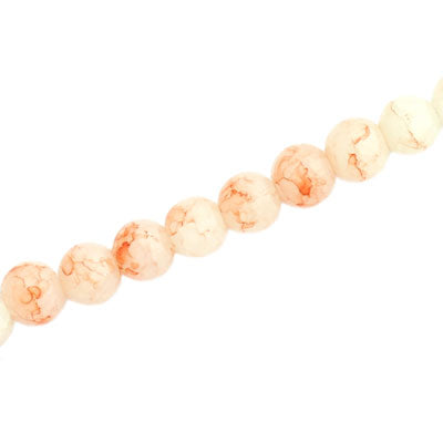 6 MM ROUND GLASS BEADS WHITE WITH PEACH CRACKLE FINISH - 140 PCS