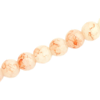 8 MM ROUND GLASS BEADS WHITE WITH PEACH CRACKLE FINISH - 105 PCS