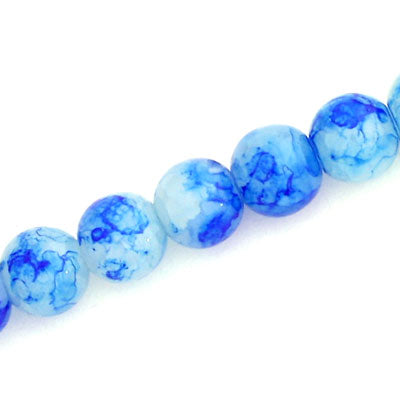 12 MM ROUND GLASS BEADS WHITE WITH BLUE CRACKLE FINISH - 67 PCS