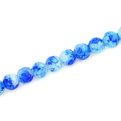6 MM ROUND GLASS BEADS WHITE WITH BLUE CRACKLE FINISH - 140 PCS