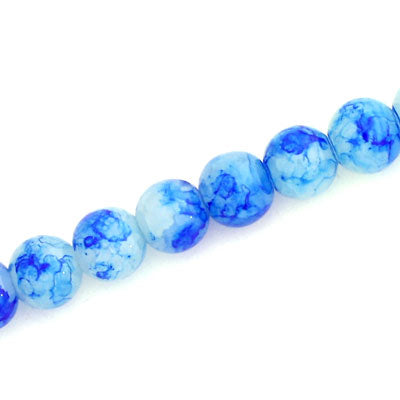 8 MM ROUND GLASS BEADS WHITE WITH BLUE CRACKLE FINISH - 105 PCS