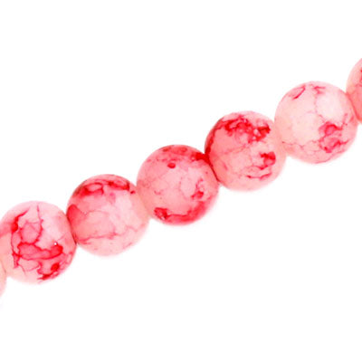 12 MM ROUND GLASS BEADS WHITE WITH RED CRACKLE FINISH - 67 PCS