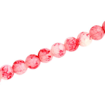 6 MM ROUND GLASS BEADS WHITE WITH RED CRACKLE FINISH - 140 PCS