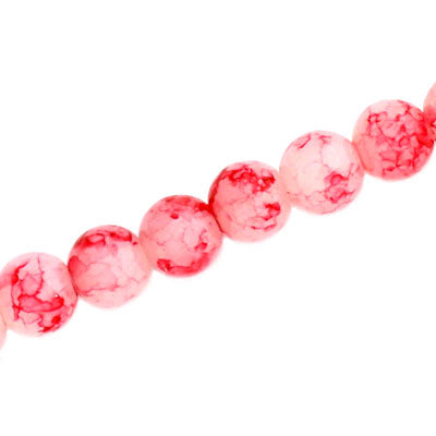 8 MM ROUND GLASS BEADS WHITE WITH RED CRACKLE FINISH - 105 PCS