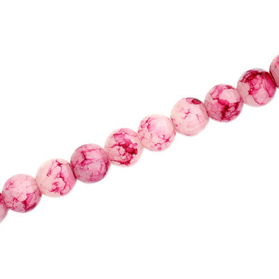6 MM ROUND GLASS BEADS WHITE WITH PLUM CRACKLE FINISH - 140 PCS