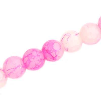 12 MM ROUND GLASS BEADS WHITE WITH PINK CRACKLE FINISH - 67 PCS
