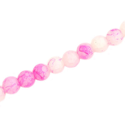 6 MM ROUND GLASS BEADS WHITE WITH PINK CRACKLE FINISH - 140 PCS