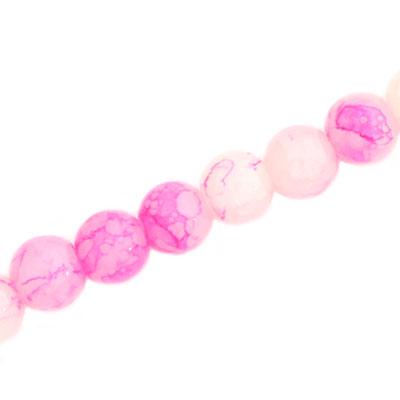8 MM ROUND GLASS BEADS WHITE WITH PINK CRACKLE FINISH - 105 PCS