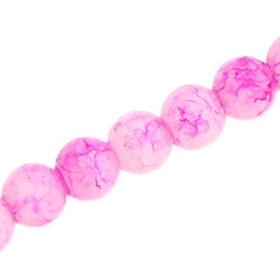 10 MM ROUND GLASS BEADS WHITE WITH DARK PINK CRACKLE FINISH - 74 PCS