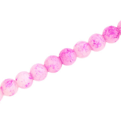 6 MM ROUND GLASS BEADS WHITE WITH DARK PINK CRACKLE FINISH - 140 PCS