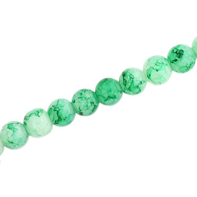 6 MM ROUND GLASS BEADS WHITE WITH GREEN CRACKLE FINISH - 140 PCS