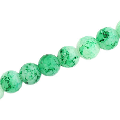 8 MM ROUND GLASS BEADS WHITE WITH GREEN CRACKLE FINISH - 105 PCS