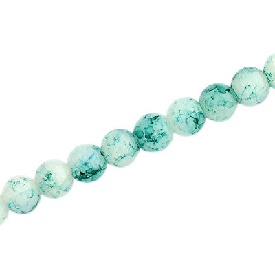 6 MM ROUND GLASS BEADS WHITE WITH TEAL CRACKLE FINISH - 140 PCS