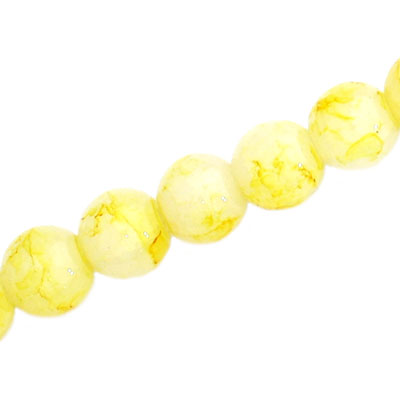 12 MM ROUND GLASS BEADS WHITE WITH YELLOW CRACKLE FINISH - 67 PCS