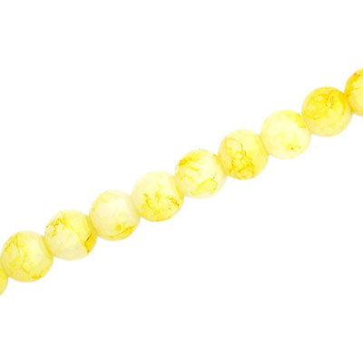 6 MM ROUND GLASS BEADS WHITE WITH YELLOW CRACKLE FINISH - 140 PCS