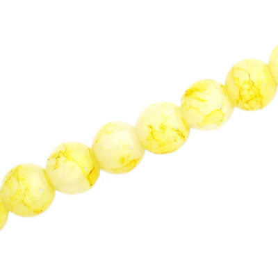 8 MM ROUND GLASS BEADS WHITE WITH YELLOW CRACKLE FINISH - 105 PCS