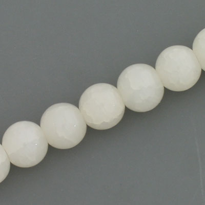 10 MM ROUND GLASS BEADS WHITE WITH WHITE CRACKLE FINISH - 74 PCS