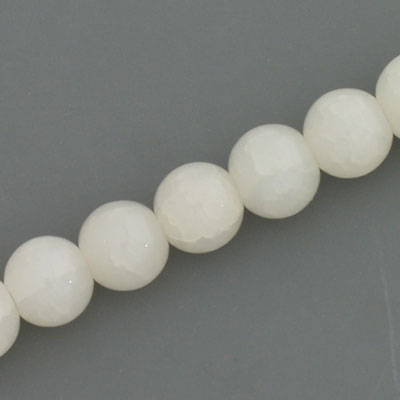 12 MM ROUND GLASS BEADS WHITE WITH WHITE CRACKLE FINISH - 67 PCS