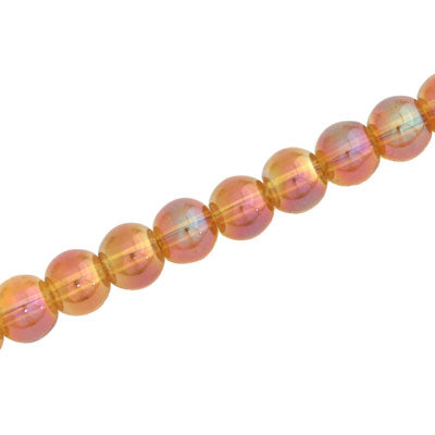 6 MM ROUND GLASS BEADS TANGERINE RAINBOW - 125 PCS