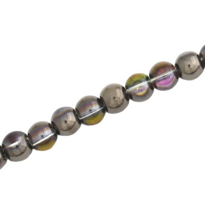 6 MM ROUND GLASS BEADS METALLIC BLACK / PINK - 125 PCS