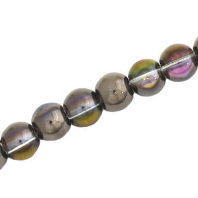 8 MM ROUND GLASS BEADS METALLIC BLACK / PINK - 102 PCS