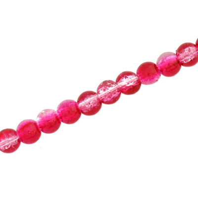 4 MM ROUND GLASS CRACKLE BEADS HOT PINK / CLEAR - 200 PCS
