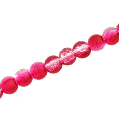 6 MM ROUND GLASS CRACKLE BEADS HOT PINK / CLEAR - 130 PCS